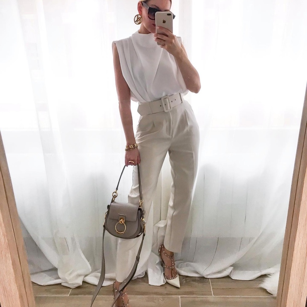 NWT ZARA HIGH WAISTED BELTED PANTS - Picture 2 of 8